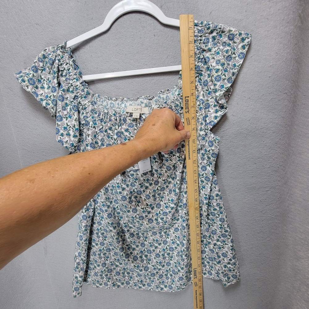 Loft Linen Ditsy Floral Shirt Women M Top Cottagecore Pullover Ruffle Sleeveless - Picture 11 of 13